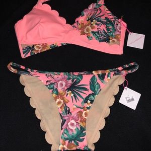 Vanilla Beach Coral Floral Scallop Bikini